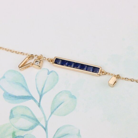 "Deep Blue Crystal Rose Gold Bracelet with Minimalist Charm, XPBL0759 - Picture 1 of 11